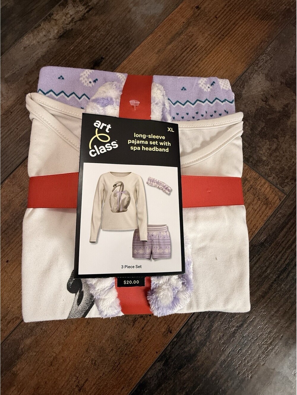 NWT Art Class Girls XL 14/16 Long Sleeve Pajama Set With Headband Purple Swan